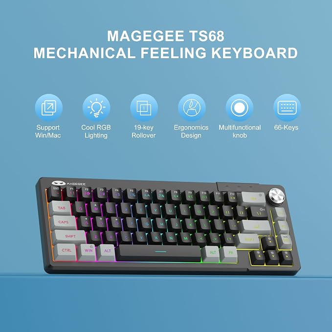 MageGee Mini 60% Gaming Keyboard, RGB Backlit 68 Key Ultra-Compact Keyboard, TS68 Ergonomic Waterproof Mechanical Feeling Office Computer Keyboards for PC, MAC, PS4, Xbox ONE Gamer - Image 2