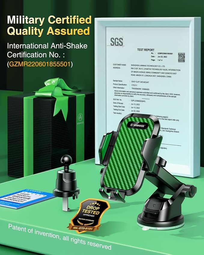 VANMASS Phone Holders for Your Car 2026 Ultimate Phone Mount Military-Grade Windshield Dashboard Vent【Newest Best Strongest】 Cell Phone Car Mount for iPhone 16 Pro Max 15 Samsung Android,Green - Image 2
