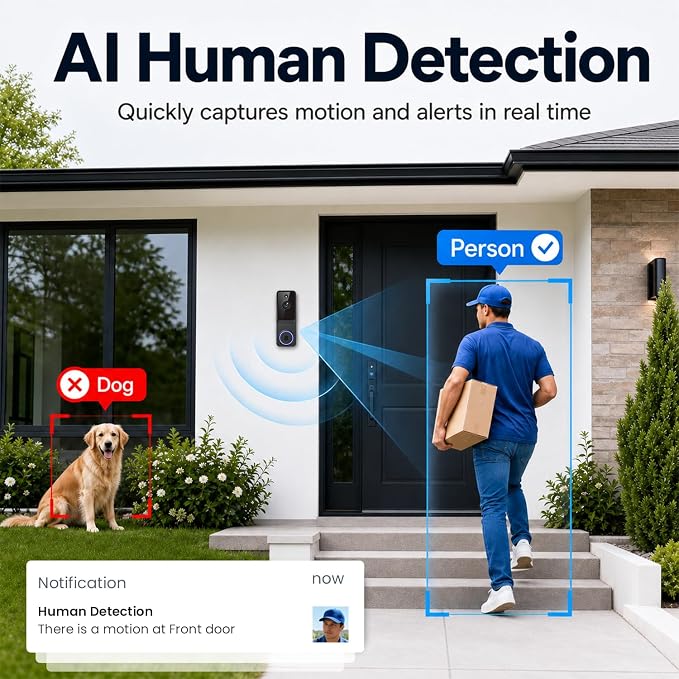 Doorbell Camera Wireless, 1080P Video Doorbell Camera Battery Powered, Security Camera with AI Human Detection, 2-Way Audio, Night Vision, Cloud Storage, 2.4G WiFi, Front Door Camera for Home Security - Image 4