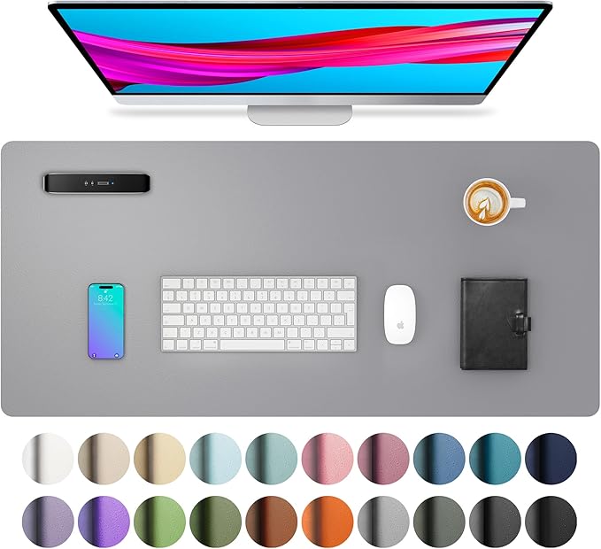 Aothia Leather Desk Pad Protector, Mouse Pad, Office Desk Mat, Non-Slip PU Leather Desk Blotter, Laptop Desk Pad, Waterproof Desk Writing Pad for Office and Home (31.5" x 15.7", Light Grey) by AothiaSimpleNaturalUnique