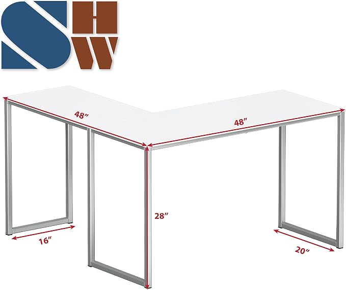 SHW Mission 48 x 48 L-Shape Home Office Computer Desk, White | Reversible Desktop Design - Image 3