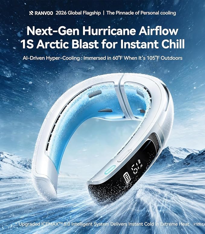 RANVOO AICE LITE MAX 2026 Real AC Cold Blast [No.1 Coolest & Most Durable] AI Neck Air Conditioner, Best Immersive Neck Cooler, 6000 mAh Rechargeable Neck Fan Blow Cold Air, Summer Gifts for Mom White - Image 2