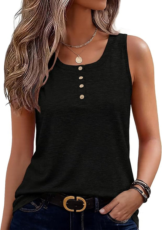 Zeagoo Womens Tank Tops Summer Sleeveless Tops Loose Button Henley Shirts Crew Neck Dress Casual 2026 Clothes by Zeagoo