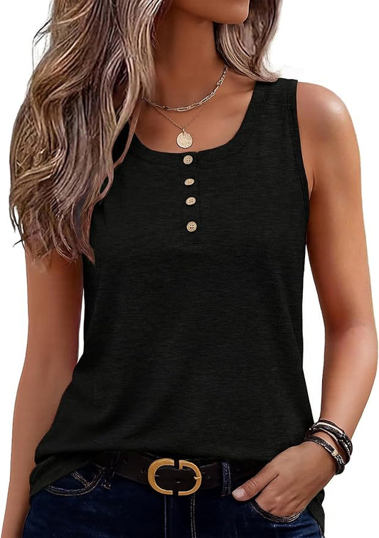 Zeagoo Womens Tank Tops Summer Sleeveless Tops Loose Button Henley Shirts Crew Neck Dress Casual 2026 Clothes by Zeagoo
