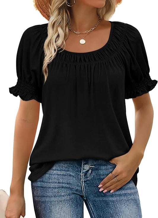 WIHOLL Womens Short Sleeve Square Neck Summer Tops Dressy Casual Blouses Trendy Clothes 2026 by WIHOLL