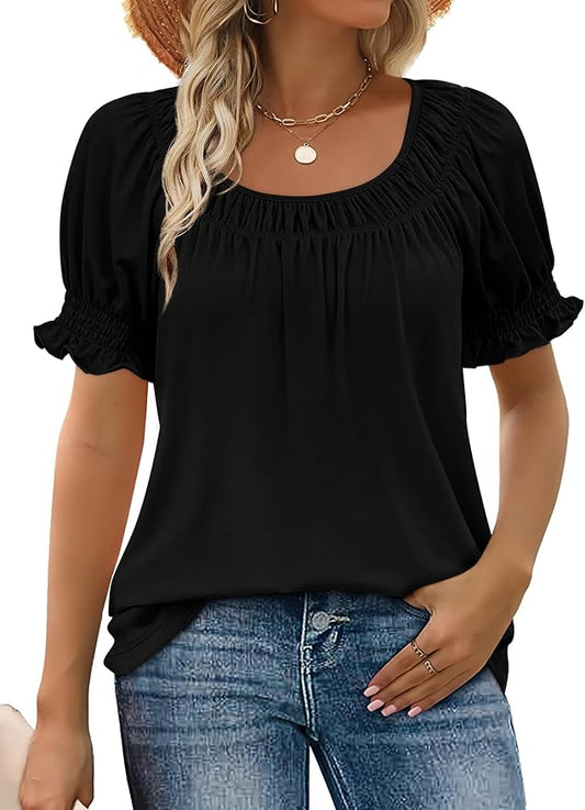 WIHOLL Womens Short Sleeve Square Neck Summer Tops Dressy Casual Blouses Trendy Clothes 2026 by WIHOLL