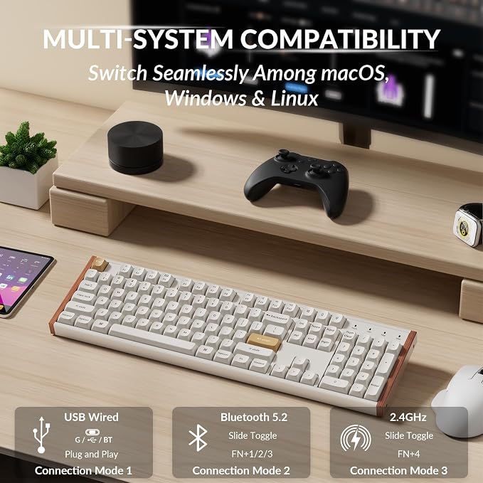 Keychron K10 HE Full-Size Hall Effect Keyboard Wireless, Rapid Trigger | Aluminum Wood Frame Hot-Swappable Magnetic Switches Adjustable Actuation 2.4 GHz Bluetooth USB-C PBT Keycaps QMK Custom RGB - Image 3