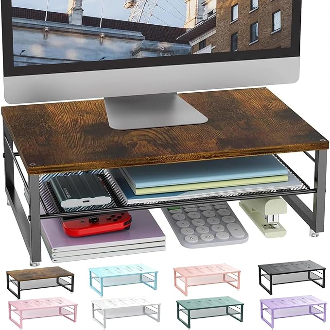 gianotter 2-Tier Metal Monitor Stand Riser, Desk Organizer for Monitor, Office Desk Storage Organizer for Office Supplies (Wood) by gianotter