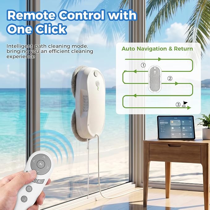 KKI Window Cleaning Robot,Upgraded Window Cleaner Robot, Auto-Dual Spray, Max 3200pa,3 Cleaning Modes & Edge Detection, Remote Control for High-Rise Windows, Glass Door,5Sets Cloths | Automatic,Dual Ultrasonic Spray, Max 3200pa, 3 Cleaning Modes & Edge... - Image 4