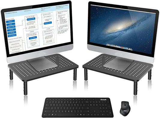 Bracwiser Monitor Stand Riser,3 Level Height Adjustable Desktop monitor stand for Computer, Laptop, Printer, Notebook with Vented Metal Platform 370X235MM 2 Packs,Black by Bracwiser