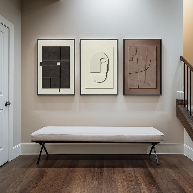 Framed Abstract 3D Textured Wall Art for Living Room, 3 Piece Modern Neutral Artwork for Walls, Brown White Geometric Sandstone Textured Painting for Bedroom, Home Office Decor-Total Size 30x60 Inch - Image 5