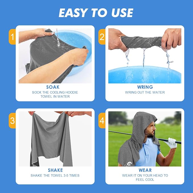 CSITE 3 Pack Cooling Hoodie Towels for Neck and Face, UPF 50 Sun Protection & Instant Cooling, Ice Towels for Hot Weather, Soft Breathable Towel for Sport, Work Out, Gym, Camping & More Activities - Image 3