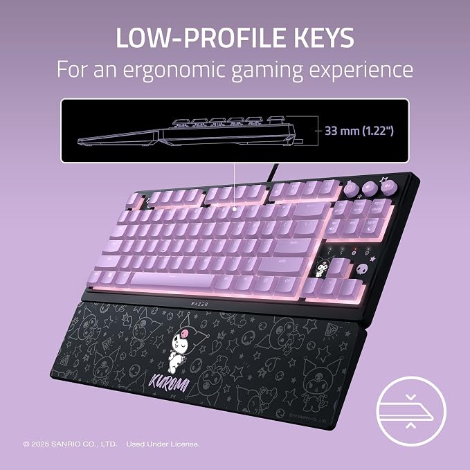 Razer Ornata V3 TKL Gaming Keyboard, Low-Profile Keys, Kuromi Edition | Mecha-Membrane Switches, UV-Coated Keycaps, Backlit Media Keys, 8-Zone RGB Lighting, Magnetic Wrist Wrest - Image 2