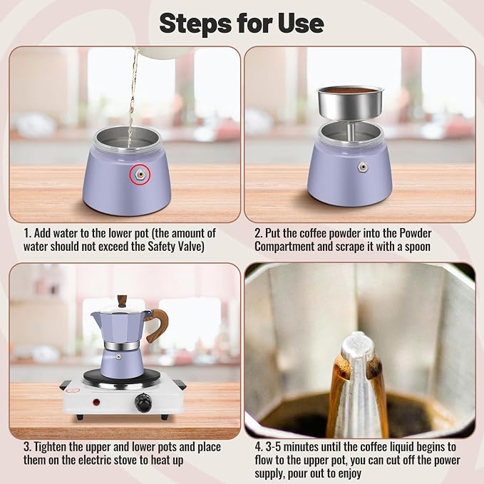 12 Cup Aluminum Moka Pot Classic Stovetop Espresso Coffee Maker 600ml 20oz Coffeemaker Percolator Mocha Pot Greca Coffee Maker Cafe Makers for Italian and Cuban Café Brewing Purple - Image 9