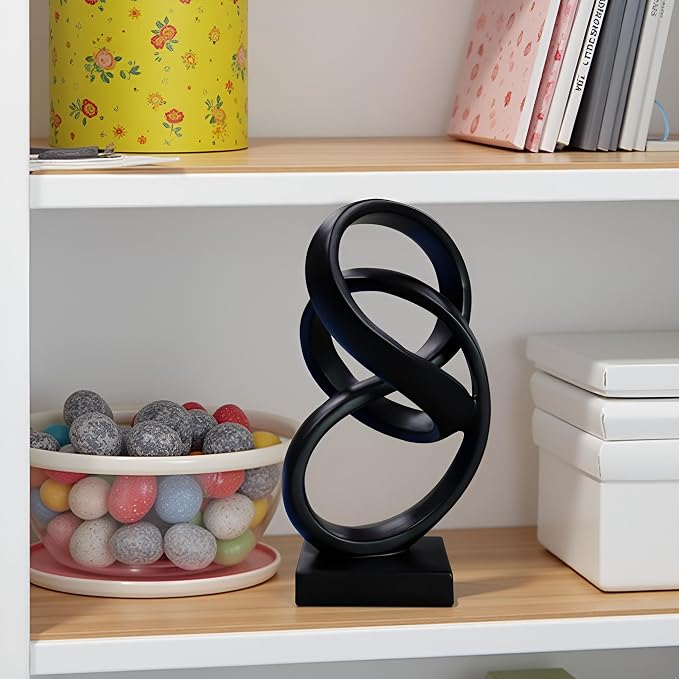 10" Modern Abstract Ribbon Decorative Sculpture, Knot Sculptures,Home Decor,Coffee Table Statues,Dining Living Room Desk Decor（Black） - Image 4