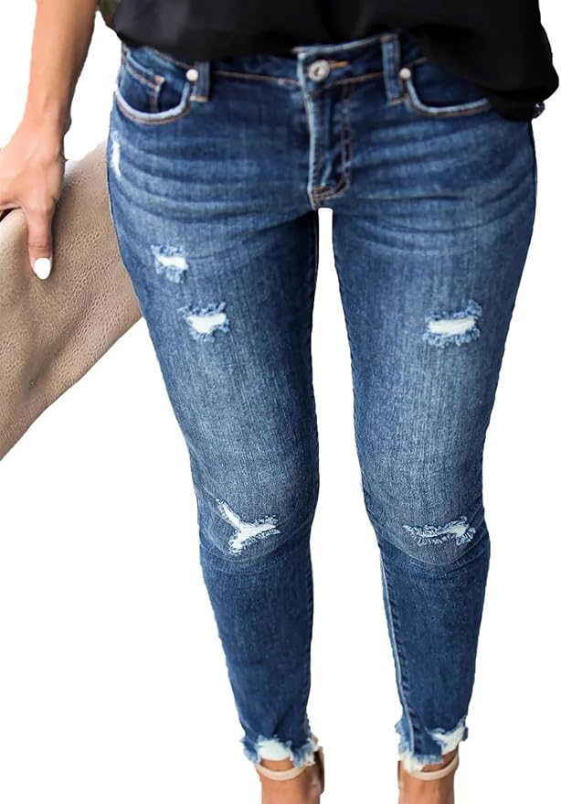 KUNMI Women's Skinny Ripped Trendy Jeans Distressed Stretchy Denim Pants - Image 3