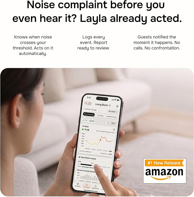 Layla Noise & Security Monitoring Device for Airbnb, Rental, Office & Home | Noise, Humidity & Occupancy Sensor, Intruder Detection, Guest Counting | Radar-Based Motion Detection | Privacy-Safe - Image 2