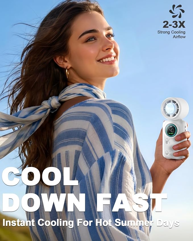Handheld Turbo Fan with Ice Cooling, High Speed Personal Fan, Neck Fan Rechargeable Battery Up to 20H, Mini Pocket Fan for Outdoor Work, Office Desk, Home Watching Game, Travel, Beach Gifts - Image 3