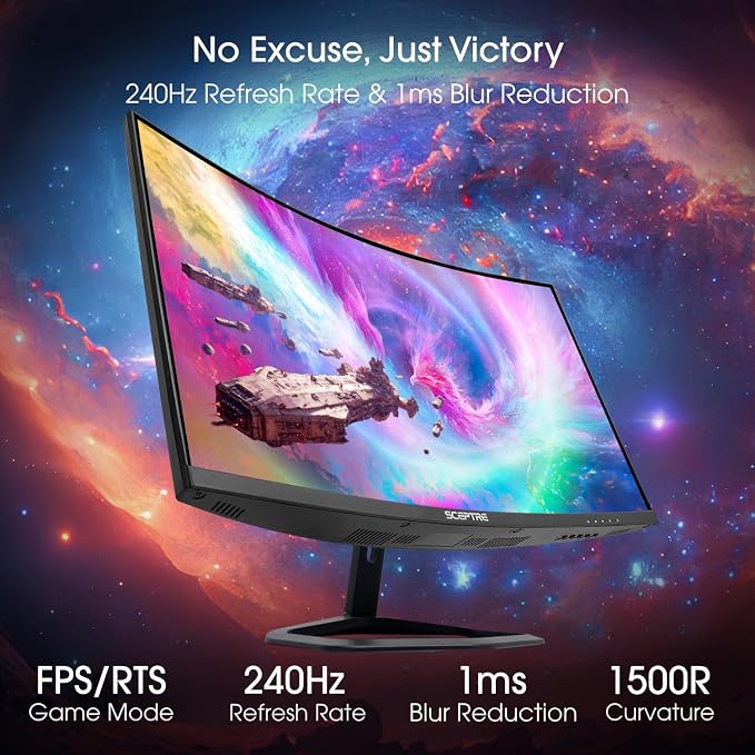Sceptre 27-Inch Curved Gaming Monitor, FHD 1080p, 240Hz, 1500R, DisplayPort & HDMI x2, Built-in Speakers, Machine Black (C275B-FWT240 Series, 2026) - Image 4