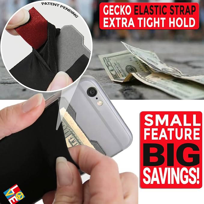Phone Wallet - Adhesive Card Holder - Cell Phone Pouch - Stick on Lycra Pocket by Gecko - Carry Credit Cards and Cash - Image 3