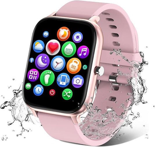 Smart Watch for Men Women Compatible with iPhone Samsung Android Phone 1.69 inch Full Touch Screen IP68 Waterproof Bluetooh Fitness Tracker Heart Rate/Sleep Monitor (Pink) by Choiknbo