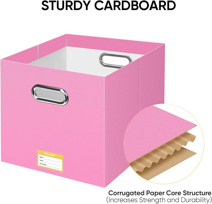 BALEINE File Organizer Box, Cardboard File Folder Organizer with Handle for Letter Size, Portable Collapsible Hanging Filing Box for Home Office Document Storage (8 Pack, Large Pink) - Image 4