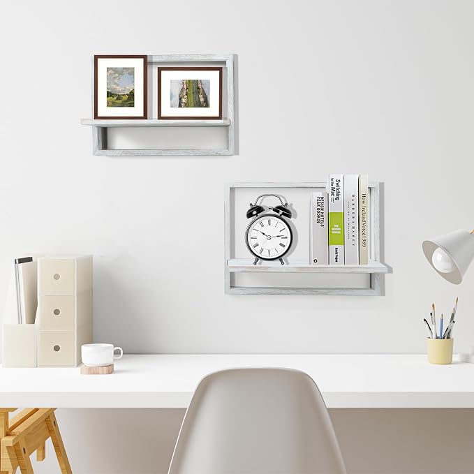 PHOENANCEE Square Floating Shelves,Framed Wall Shelf Decorative Set of 4,Modern Plants Hanging Display Art Decor Storage for Livingroom Bedroom Bathroom Farmhouse,Home Light Wood,Rustic White - Image 4