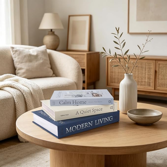 OuMuaMua Decorative Books for Home Decor, Set of 3 Stackable Fake Books for Coffee Table Bookshelf Decor, Modern Aesthetic Decorative Book for Home Living Room Bedroom Office Decoration, Blue - Image 6