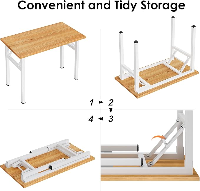 Need Office Computer Desk 35.8 Inch Sturdy Folding Laptop Table Teak | White Frame Writing Gaming Work Table/Foldable Home Office Desk/Sewing Table, No Assembly Required - Image 7