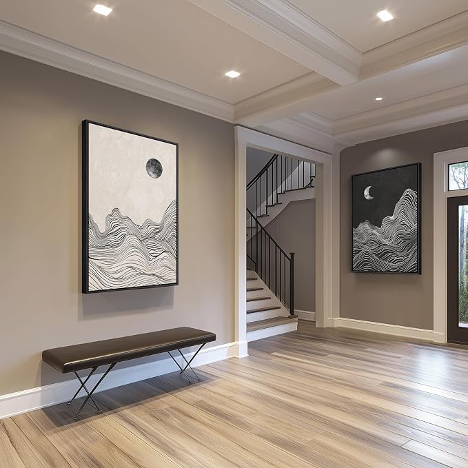 Large Framed Black and White Abstract Wall Art for Living Room, Set of 2 Modern Canvas Prints Paintings Artwork for Walls, Abstract Mountain and Moon Pictures for Bedroom Hallway Wall Decor 24x36 In - Image 4