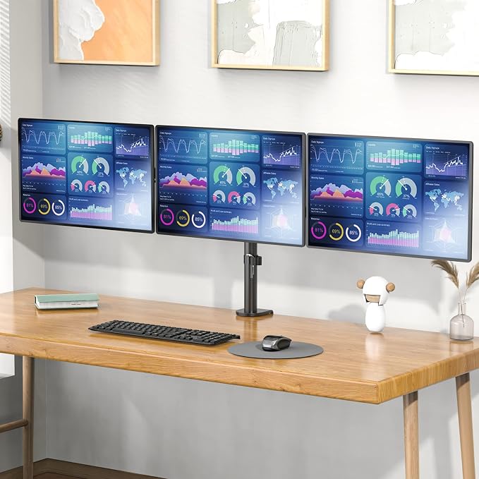 WALI Triple Monitor Mount, 3 Monitor Desk Mount for 13-27 inch Computer Screens, Holds up to 22 lbs, Triple Monitors Stand for Desk, with Tilt, Swivel, Rotation, VESA 75/100mm (M003S), Black - Image 2