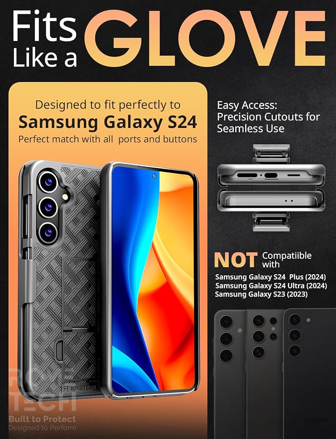 Designed for Samsung Galaxy S24 Case with Belt Clip Holster | Rugged Holster & Protective Phone Case Combo with Anti-Slip Texture - Black - Image 2