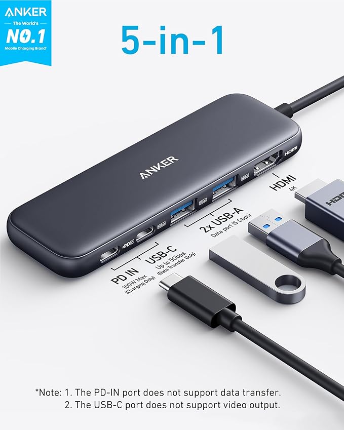 Anker USB C Hub, 5-in-1 USBC to HDMI Splitter with 4K Display | 85W Max PD, 1 Powered USB-C 5Gbps & 2 Powered USB-A 3.0 5Gbps Data Ports, for MacBook Pro, MacBook Air, Dell and More (Black) - Image 2