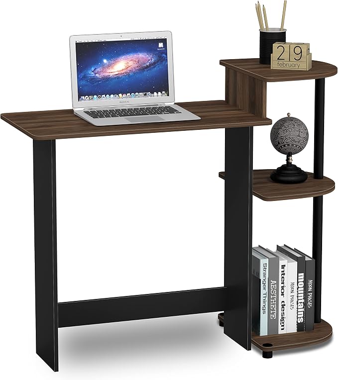 Furinno Compact 29-Inch Rustic Brown Computer Desk, Gaming Desk with Shelves, Office Desk with Book Shelf, for Home Office, Study Room, Dorm, Bedroom, Brown Walnut - Image 3