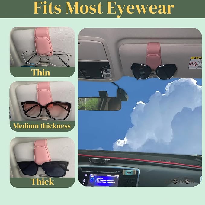 CHOSMOYI Magnetic Leather Sunglass Holder for Car, Sunglasses Clip for Car Visor, Auto Interior Accessories Universal for Different Size Eyeglasses(Pink) - Image 4