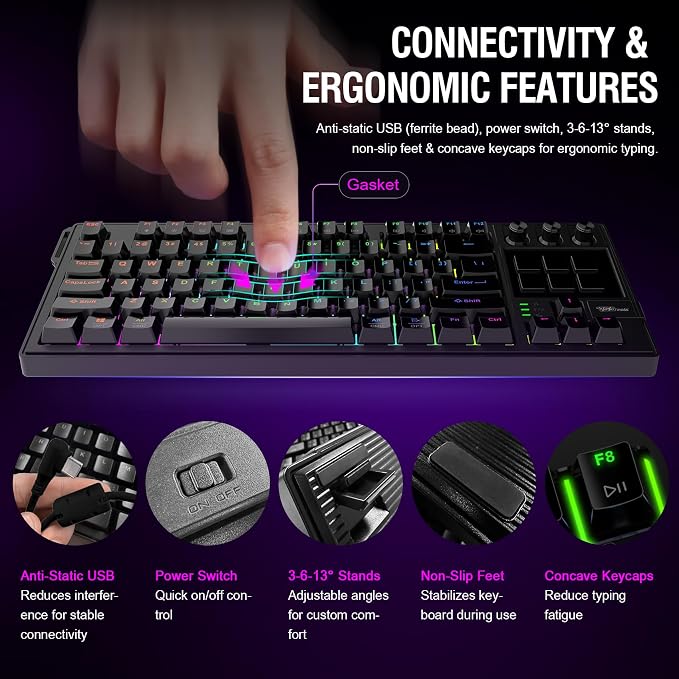 K1 Pro Macro Keyboard, Wired Only Full-Key Programmable On-Board Keypad, Custom Gaming Streaming Mechanical Keyboards with Screen & Knob, Gasket, RGB Backlit, Hot Swappable Shortcut Pad - Image 9