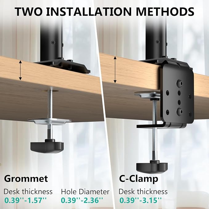 WALI Single Long Monitor Arm - Computer Monitor Arm Desk Mount for 13-32 inch, Hold up to 19.8lbs, Extra Long Adjustable Stand, Full Motion Tall Arm, VESA 75/100mm, (GSDM001L) - Image 8
