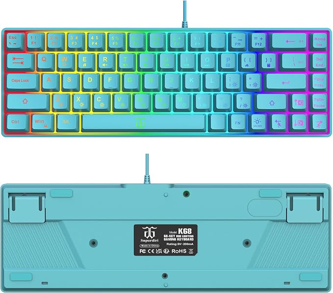 Snpurdiri 65% Membrane Gaming Keyboard, RGB (68 Keys,Blue) | Compact Wired Small Gaming Keyboard for PC/Mac Gamer, Typist, Travel, Easy to Carry on Business Trip - Image 3