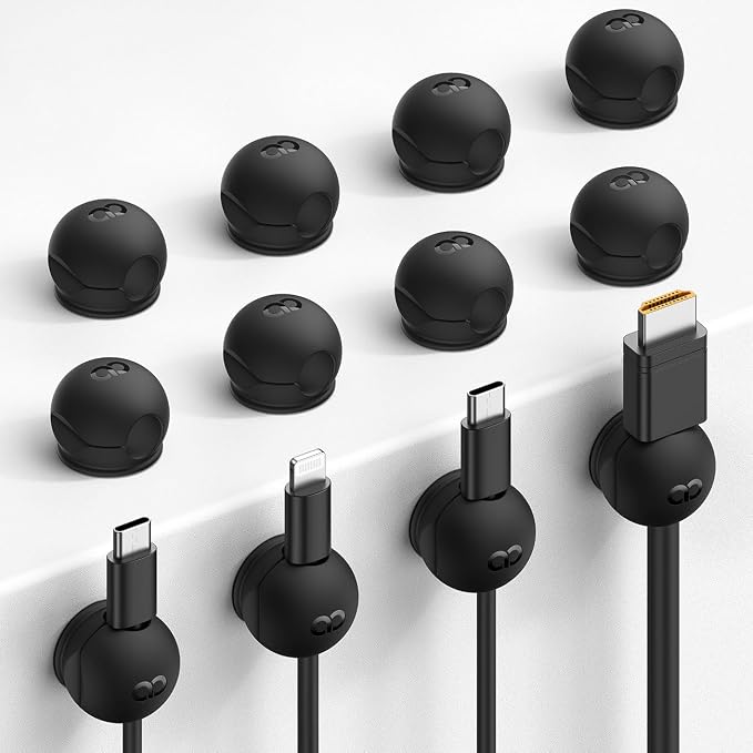 Lamicall 12 Pack Magnetic Cord Organizer, Silicone Mini Cable Clips | Desk Desktop Dorm Organizer Decor Accessories, Phone Charger Cable Holder, Cord Management for Nightstand Home Office, Black by Lamicall