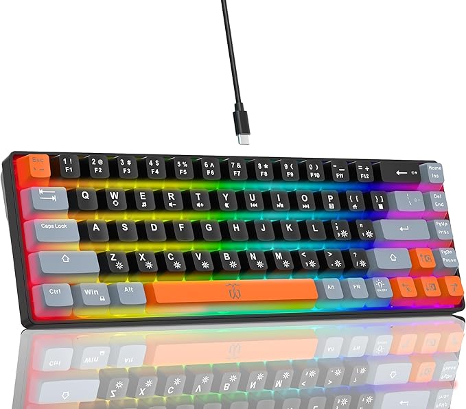 Snpurdiri 60% Percent Gaming Keyboard (68 Keys, Black-Grey-Orange) | Compact RGB Backlit Small Gaming Keyboard for Windows, PC, Laptop by Snpurdiri