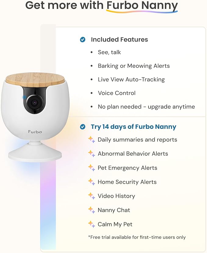 Furbo Mini Pet Camera: Basic See & Talk Features, No AI Alerts, No Subscription Required, Pet Security Cam w/Barking/Meowing Alerts, Rotating View, 2-Way Audio, Smart Home Monitoring - Image 4
