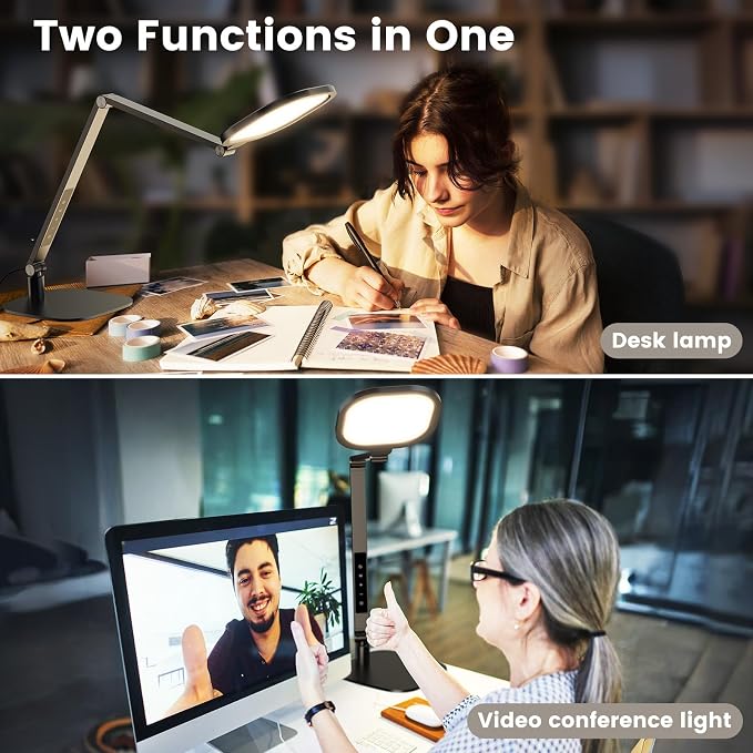 LitONES Desk Lamp for Home Office, Tall Computer Ring Light with CRI 97.8 | Eye-Caring Diffused Desktop Light with Memory & Timer Func, 1200LM Zoom Lighting for Video Calls, Conference, Reading,Study - Image 2