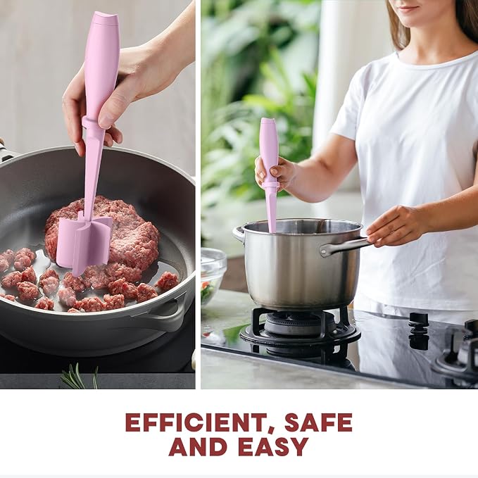 2Pack Meat Chopper Upgrade Hamburger Smasher, Masher for Ground Beef | Heat Resistant, Food-Grade Nylon, for Ground Turkey/Chicken and More, Non Stick Mix Grinder, Dishwasher Safe, Pink - Image 6