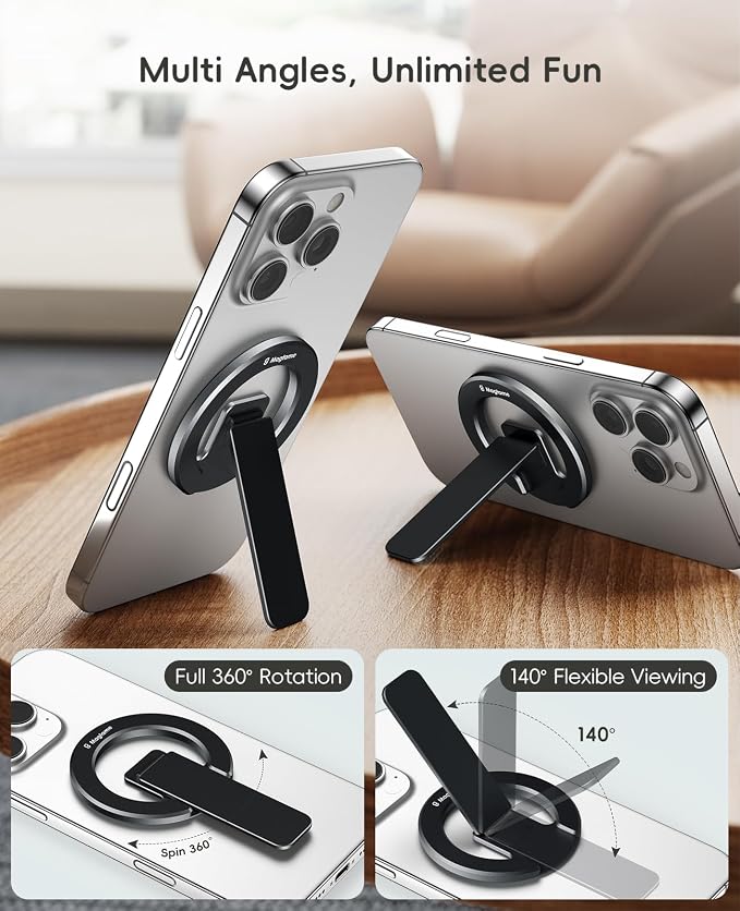 Dual-Sided Magnetic Phone Stand for MagSafe, Adjustable Kickstand Phone Foldable Holder Grip with Strong Magnet Compatible with Car Mounts Gym Equipment for iPhone 17/16/15/14/13 Series, Black - Image 5