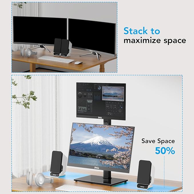 AX WABER Dual Monitor Stand Vertical Stack Screen Free-Standing Desk Mount Arm Riser Fits Two 13 to 34 Inch Computer Monitors with Swivel,Tilt, Height Adjustable,VESA Stand 100x100mm, 75x75mm AX05TB02 - Image 2