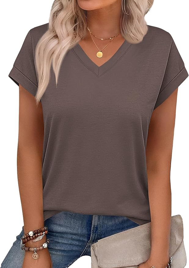 Rapbin Womens Summer Tops Women Blouses Dressy Casual V Neck T Shirts Short Sleeve Spring Tops for Women - Image 2