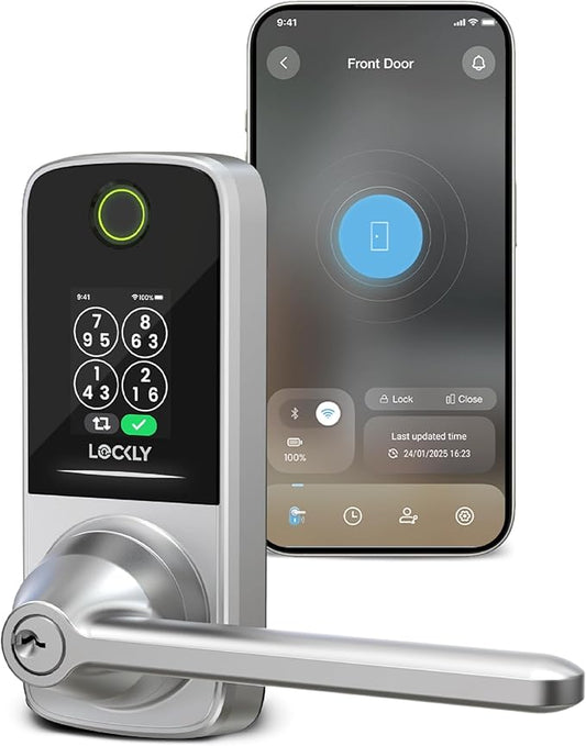 Lockly Secure Pro Smart Lock with Handle - Biometric Fingerprint & Patented Anti-Peep PIN Genie Keypad, Built-in Wi-Fi Keyless Entry Door Lock, App Remote Control, Works with Alexa & Google Assistant by Lockly