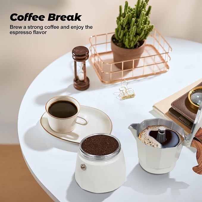 3 Cup Aluminum Moka Pot Classic Stovetop Espresso Coffee Maker 150ml 5oz Coffeemaker Percolator Mocha Pot Greca Coffee Maker Cafe Makers for Italian and Cuban Café Brewing White - Image 9