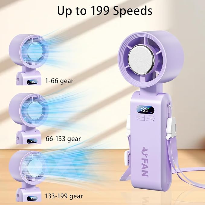Handheld Fan, Portable Handheld Fan with Ice Function, mini personal fan, Turbo Powerful Rechargeable Fans,1-199 Speed, Foldable, for Women Men Outdoor Indoor travel essentials(Purple) - Image 4