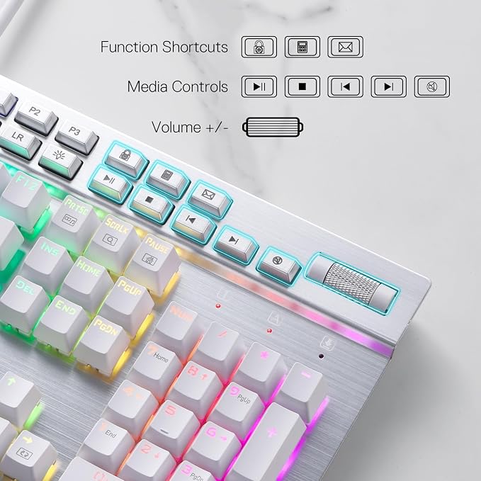 Redragon K550 RGB Gaming Keyboard, 104 Keys + 12 Macro G Keys Wired Mechanical Keyboard w/Aluminum Top Plate, Custom Clicky Purple Switch, Extra USB Port & Wrist Rest - Image 7